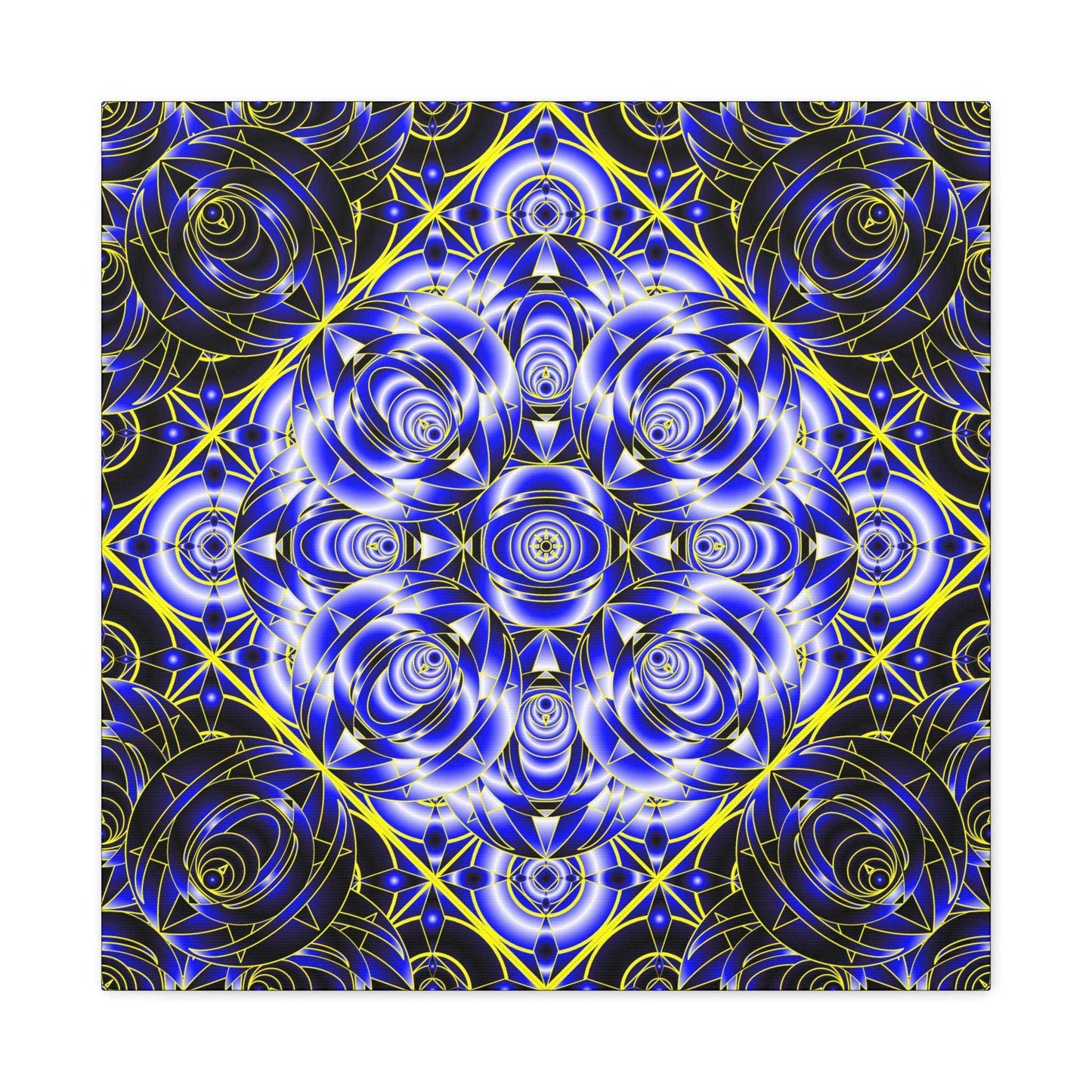 Blue Gold Kaleidoscope Canvas Wall Art – Abstract Geometric Stretched Print