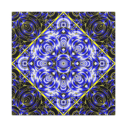 Blue Gold Kaleidoscope Canvas Wall Art – Abstract Geometric Stretched Print