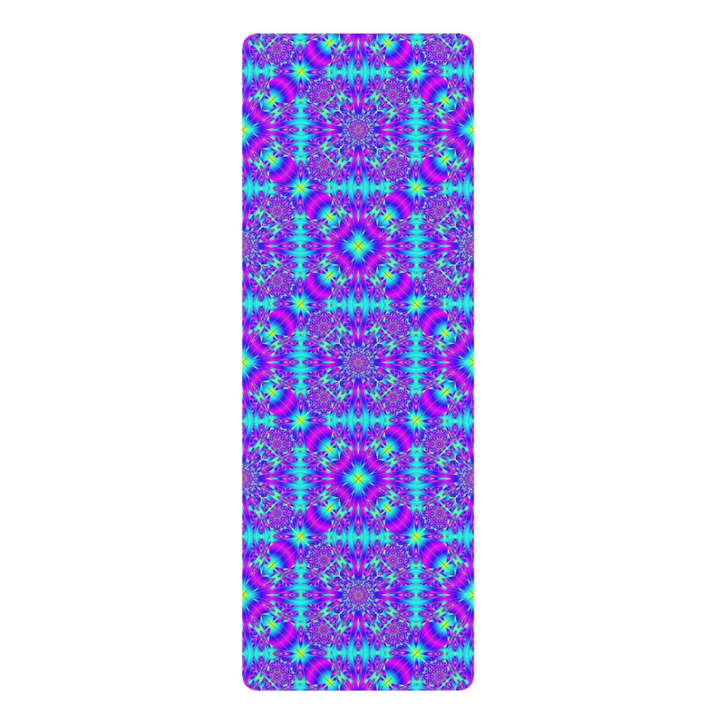 Vibrant Kaleidoscope Rubber Yoga Mat – Non-Slip Purple Teal Pattern