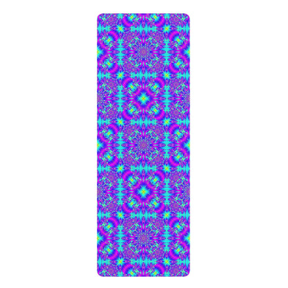 Vibrant Kaleidoscope Rubber Yoga Mat – Non-Slip Purple Teal Pattern