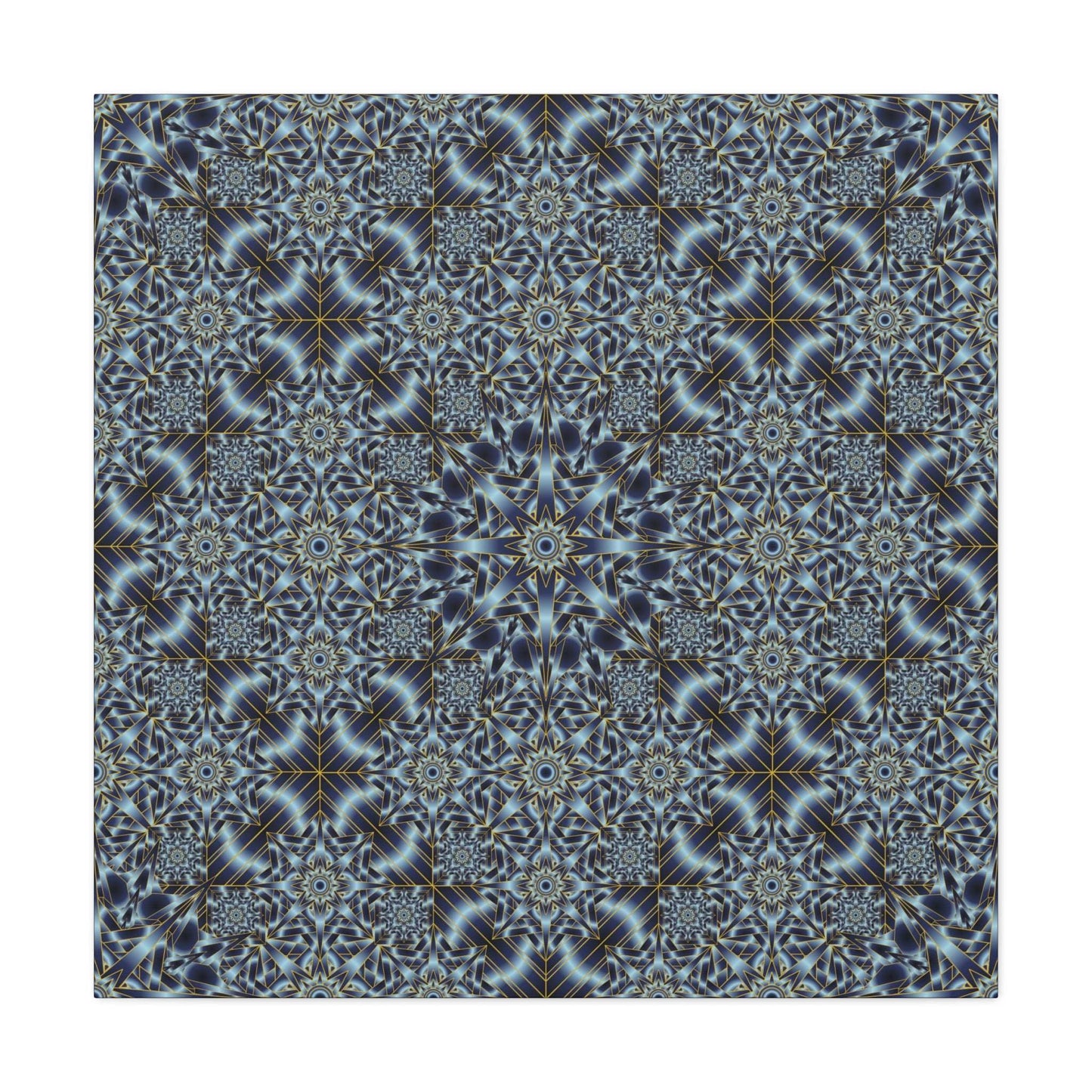 Kaleidoscope Pattern Matte Canvas Wall Art — Blue Geometric Stretched Canvas (1.25″)
