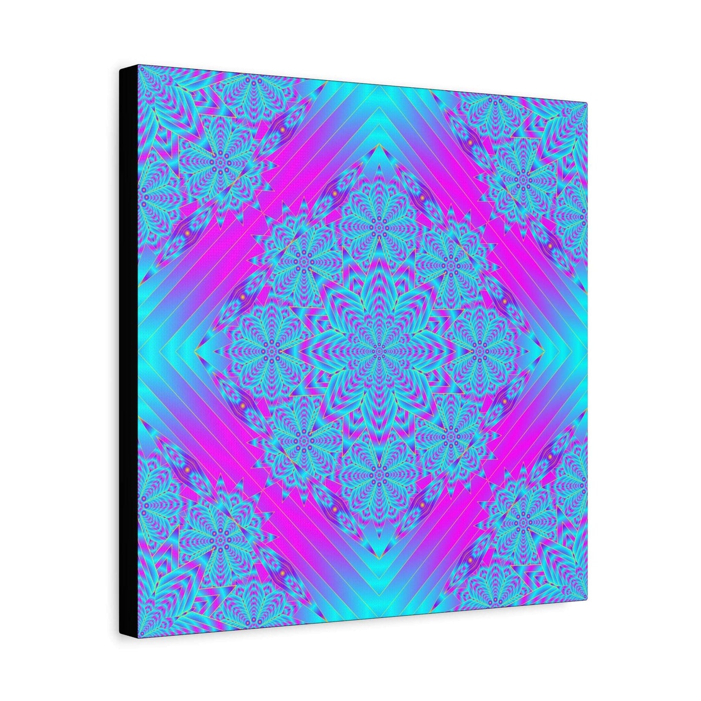 Vibrant Neon Mandala Canvas Art – Turquoise & Magenta Stretched Wall Decor