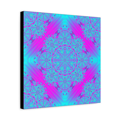 Vibrant Neon Mandala Canvas Art – Turquoise & Magenta Stretched Wall Decor