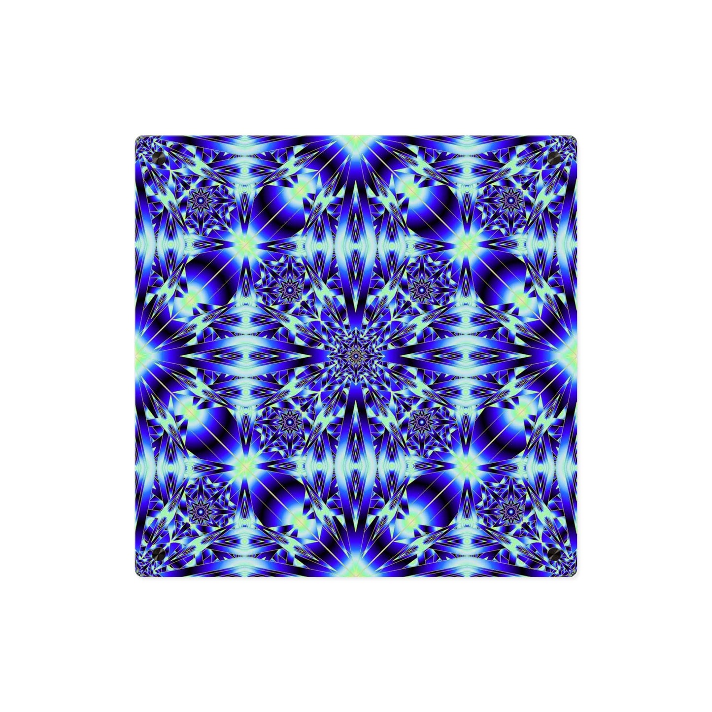 Blue Kaleidoscope Acrylic Wall Art Panel – Geometric Starburst Home Decor