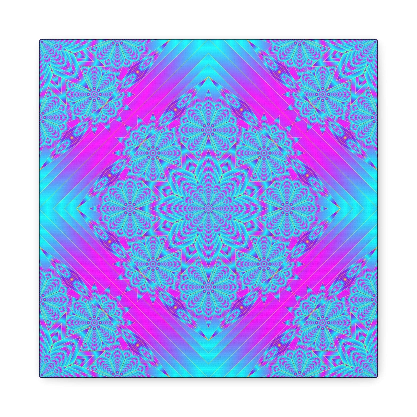 Vibrant Neon Mandala Canvas Art – Turquoise & Magenta Stretched Wall Decor