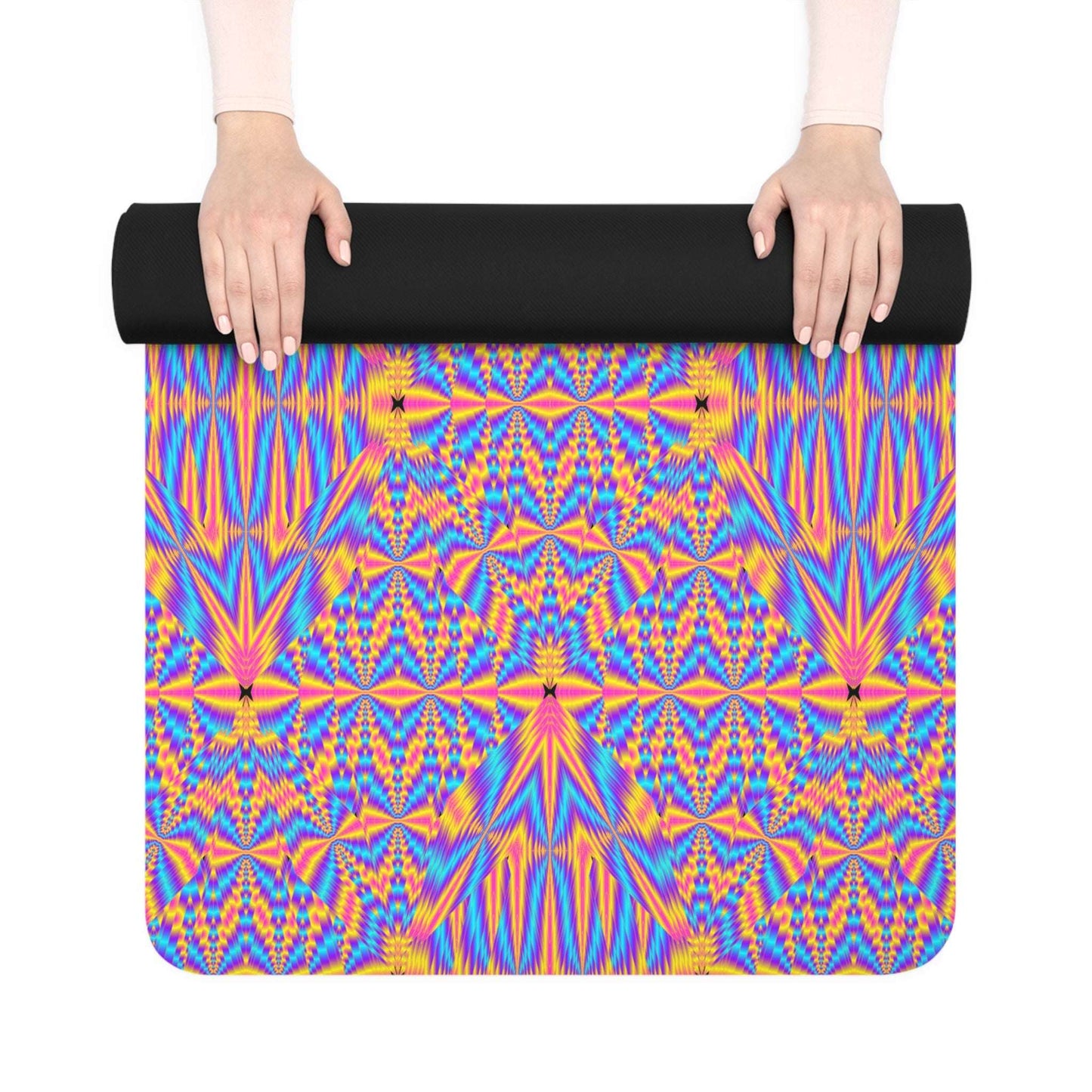 Vibrant Kaleidoscope Rubber Yoga Mat — Non-Slip Exercise & Pilates Mat