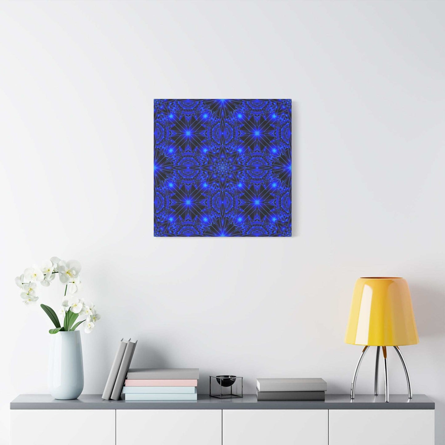 Blue Neon Kaleidoscope Canvas Print — Matte Stretched Wall Art