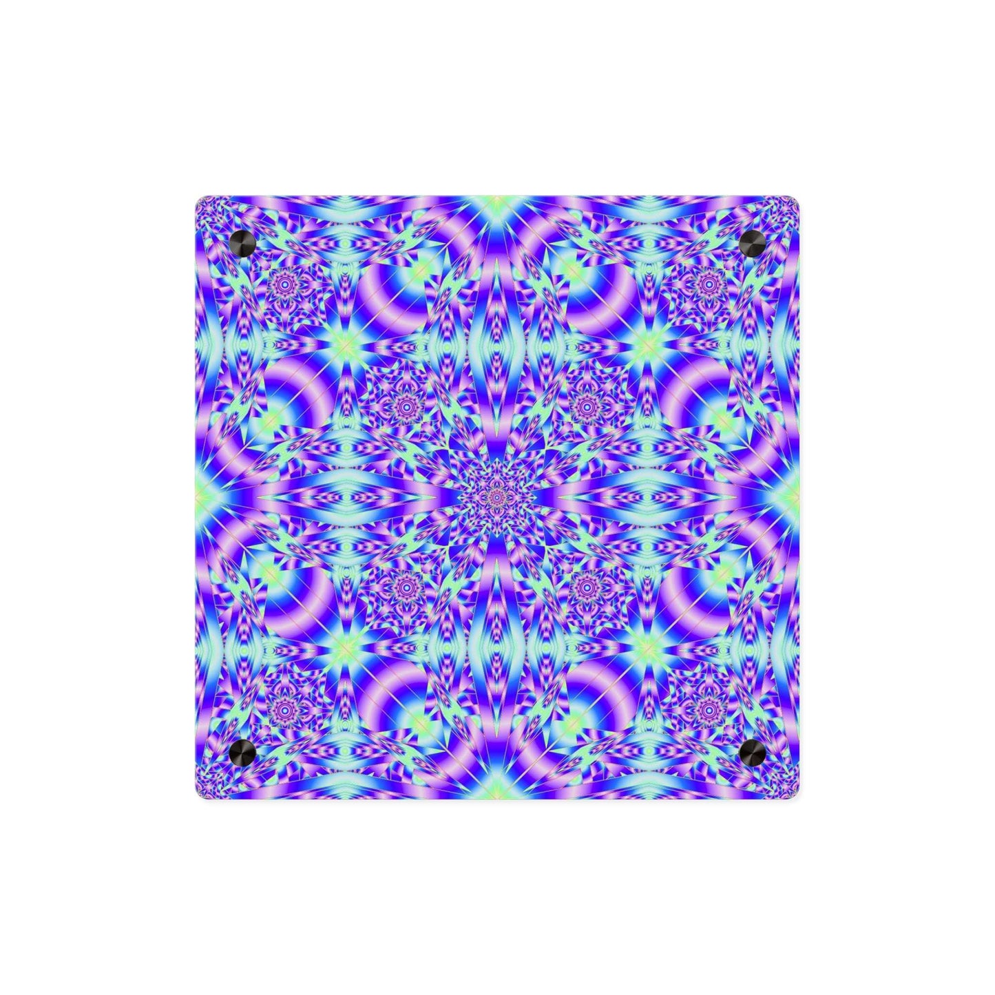 Psychedelic Kaleidoscope Acrylic Wall Art Panel — Vivid Blue & Purple Mandala