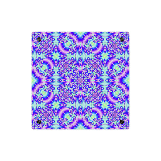 Psychedelic Kaleidoscope Acrylic Wall Art Panel — Vivid Blue & Purple Mandala