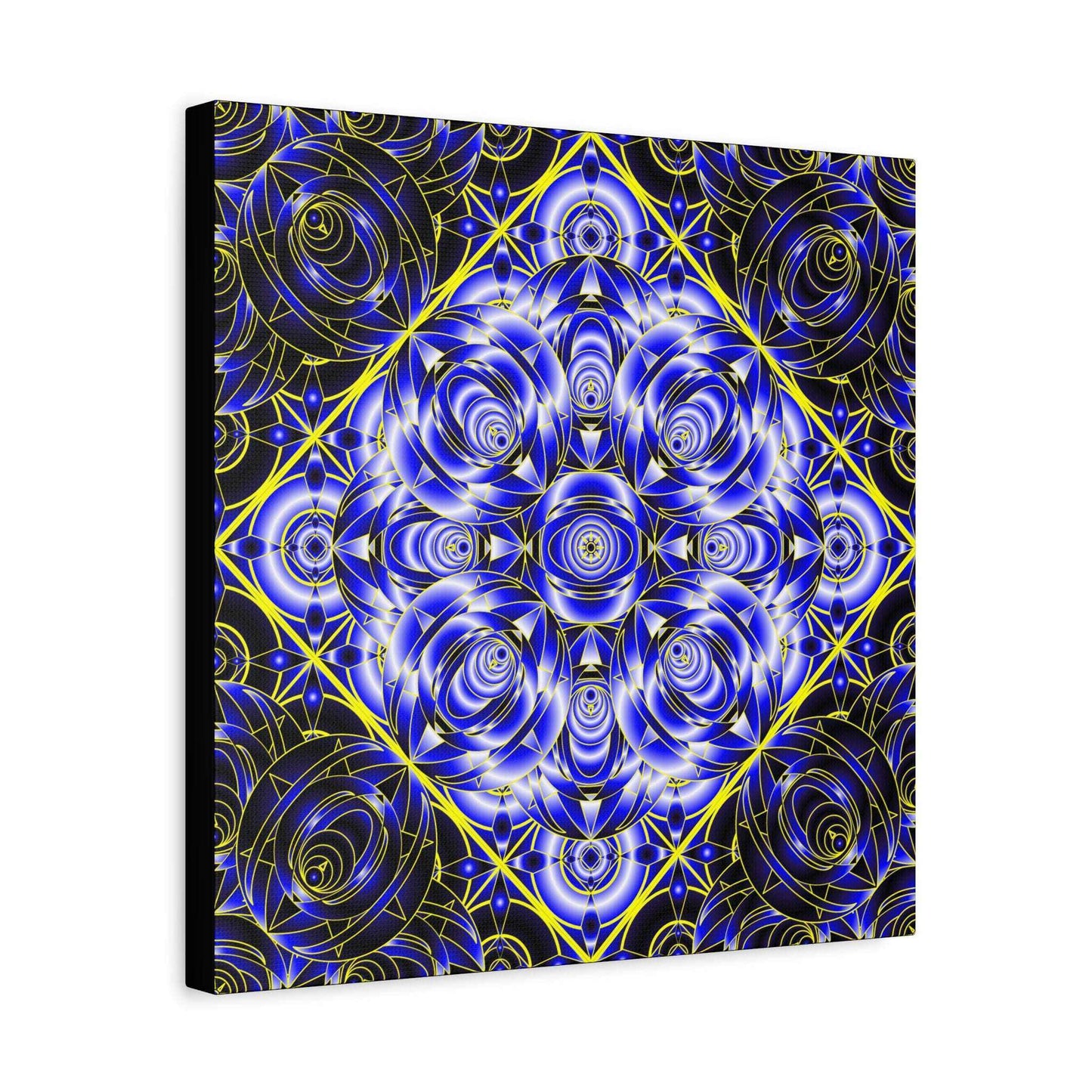 Blue Gold Kaleidoscope Canvas Wall Art – Abstract Geometric Stretched Print