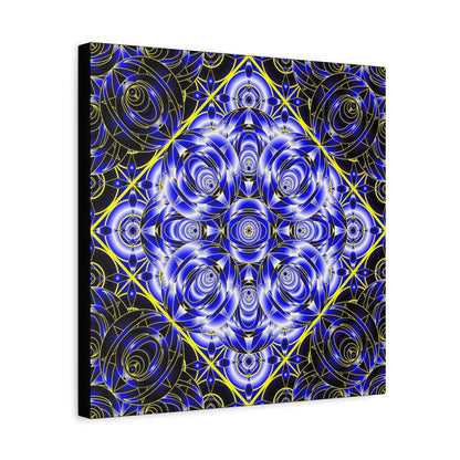 Blue Gold Kaleidoscope Canvas Wall Art – Abstract Geometric Stretched Print