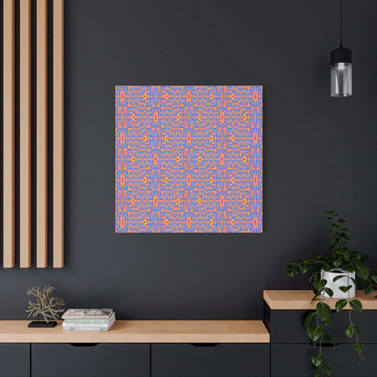 Abstract geometric pattern matte canvas wall art in vibrant orange and blue colors