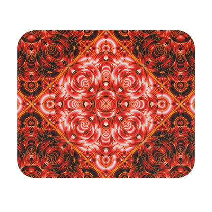 Red Rose Mandala Mouse Pad — Fiery Floral Kaleidoscope Desk Accessory