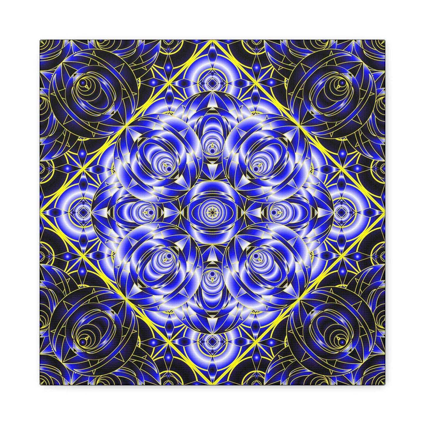 Blue Gold Kaleidoscope Canvas Wall Art – Abstract Geometric Stretched Print