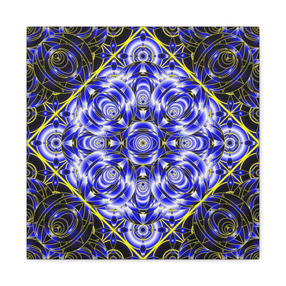 Blue Gold Kaleidoscope Canvas Wall Art – Abstract Geometric Stretched Print