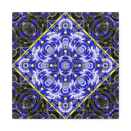 Blue Gold Kaleidoscope Canvas Wall Art – Abstract Geometric Stretched Print