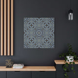 Blue geometric kaleidoscope pattern matte canvas wall art on 1.25" pine frame