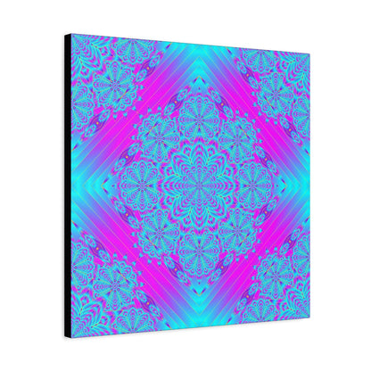 Vibrant Neon Mandala Canvas Art – Turquoise & Magenta Stretched Wall Decor
