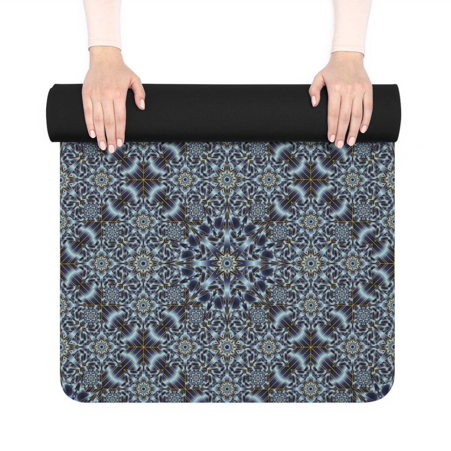 Blue Mosaic Mandala Rubber Yoga Mat — Non-Slip Eco Exercise Mat
