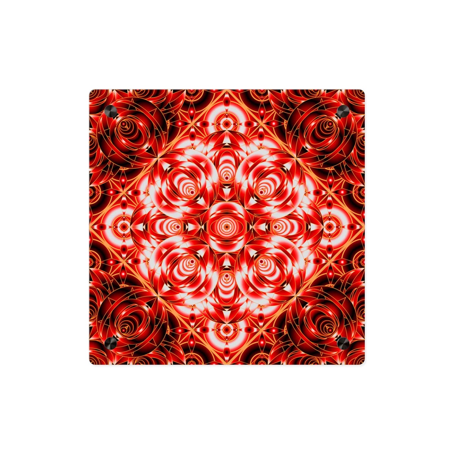 Acrylic Wall Art Panel — Red Kaleidoscope Mandala Decorative Square