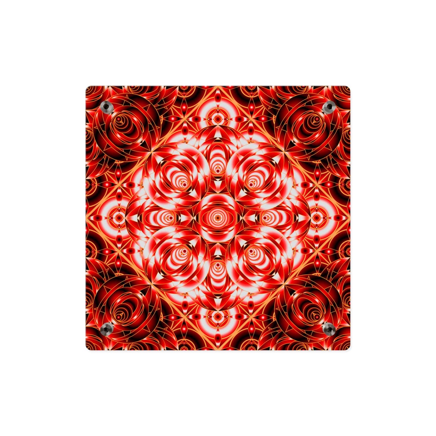 Acrylic Wall Art Panel — Red Kaleidoscope Mandala Decorative Square