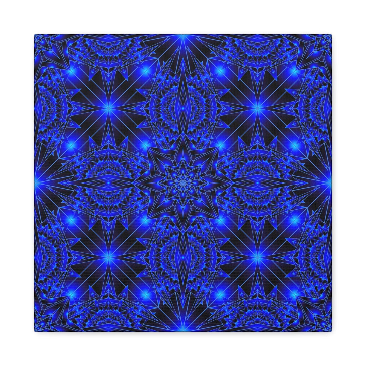 Blue Neon Kaleidoscope Canvas Print — Matte Stretched Wall Art