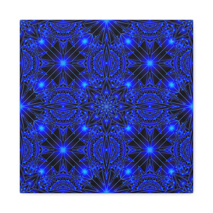 Blue Neon Kaleidoscope Canvas Print — Matte Stretched Wall Art