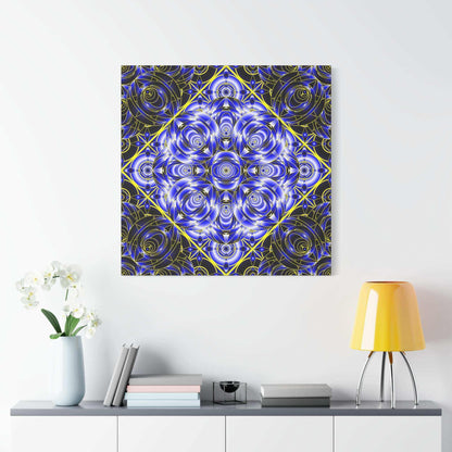 Blue Gold Kaleidoscope Canvas Wall Art – Abstract Geometric Stretched Print