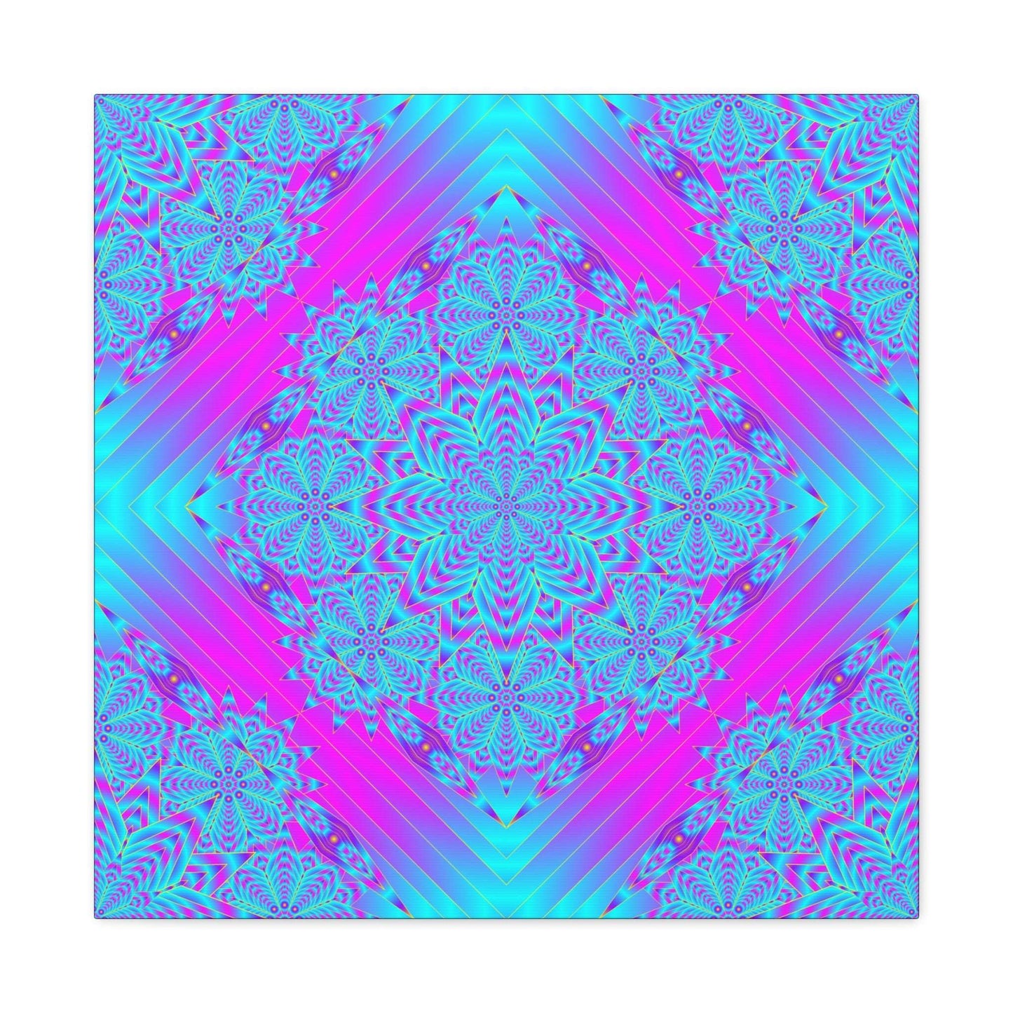 Vibrant Neon Mandala Canvas Art – Turquoise & Magenta Stretched Wall Decor