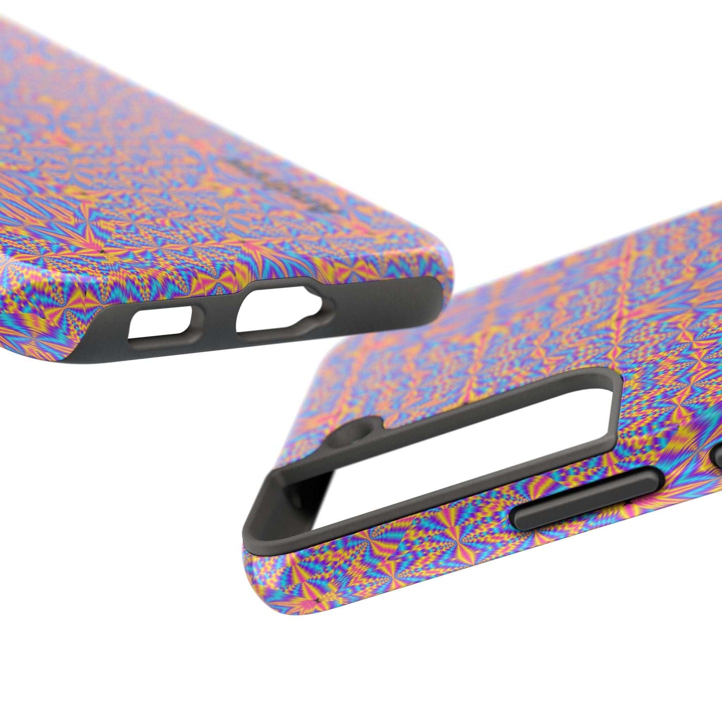 Psychedelic Geometric Tough Phone Case — Vibrant Orange & Purple Protective Cover