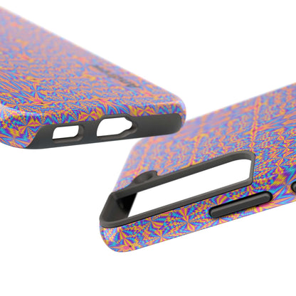 Psychedelic Geometric Tough Phone Case — Vibrant Orange & Purple Protective Cover