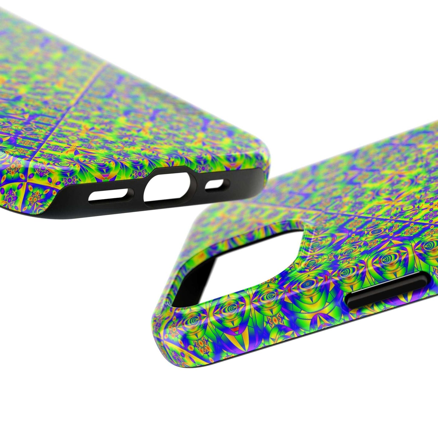 Vibrant Kaleidoscope Tough Phone Case — Neon Geometric Protective Cover