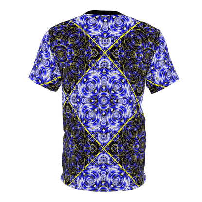 All-Over Blue Kaleidoscope Tee — Psychedelic Geometric Graphic Shirt