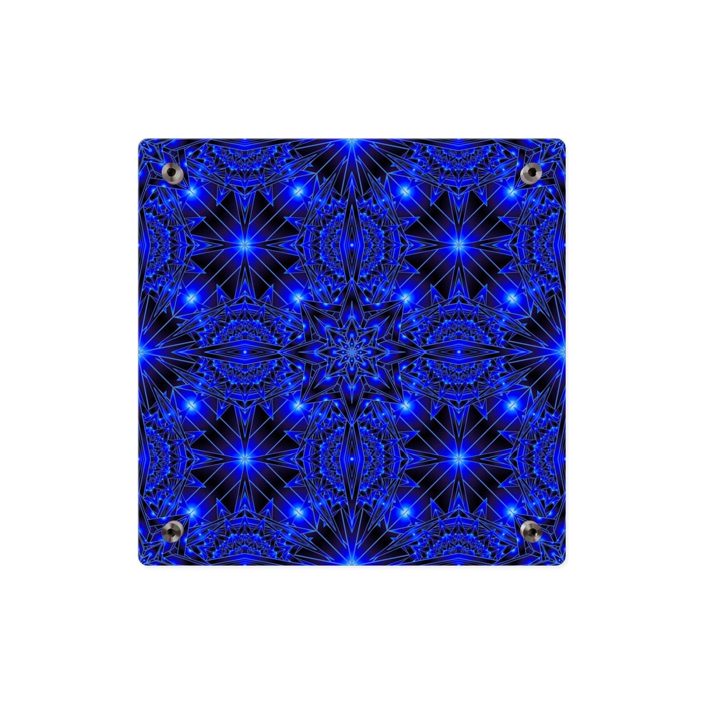 Blue Kaleidoscope Acrylic Wall Art Panel — Geometric Starburst Decor