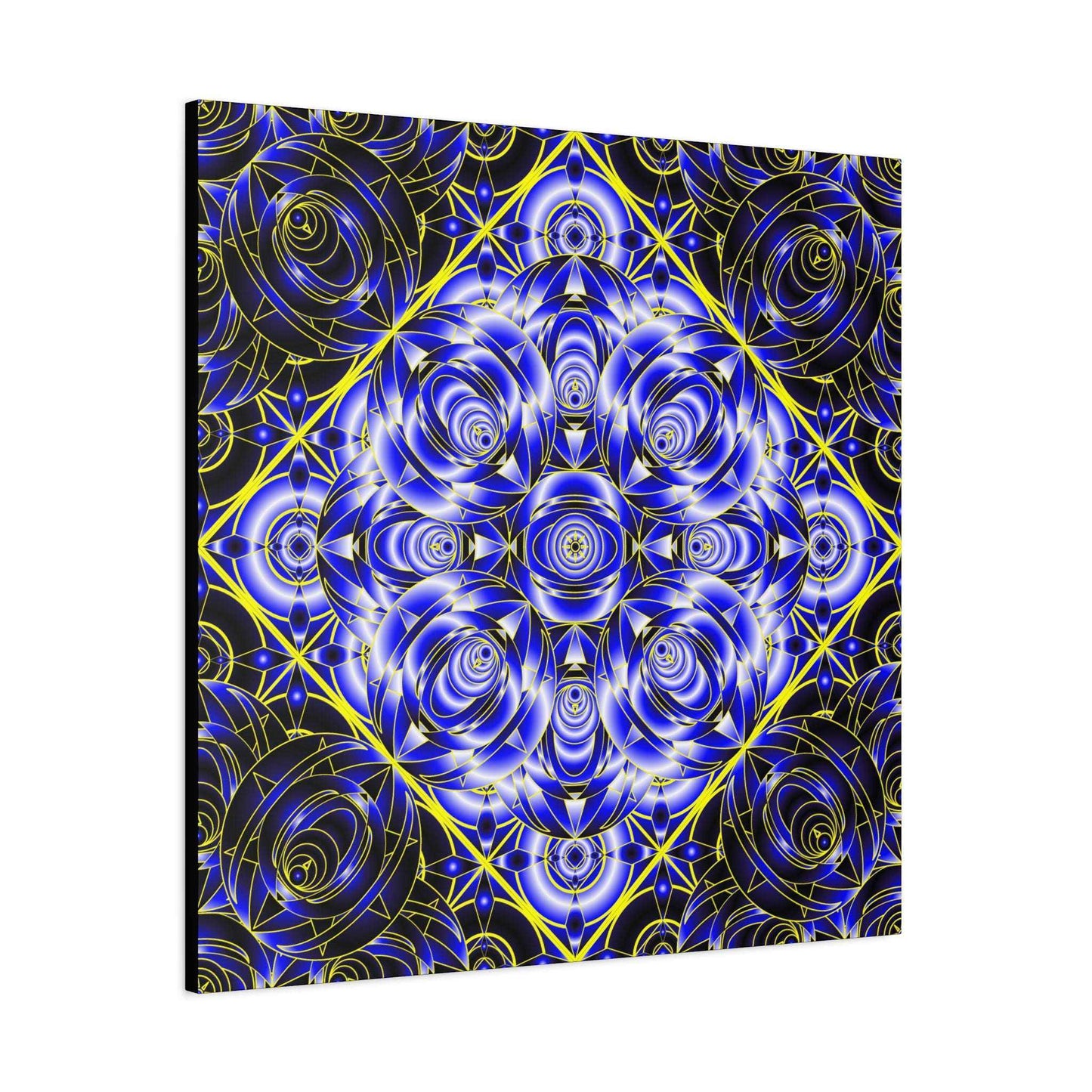 Blue Gold Kaleidoscope Canvas Wall Art – Abstract Geometric Stretched Print