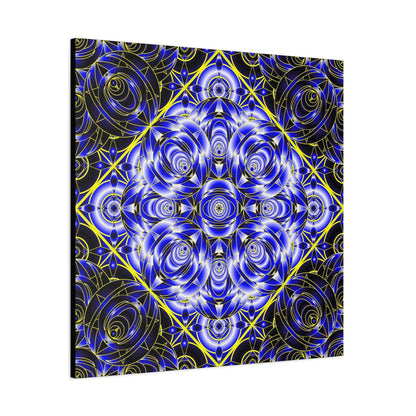 Blue Gold Kaleidoscope Canvas Wall Art – Abstract Geometric Stretched Print