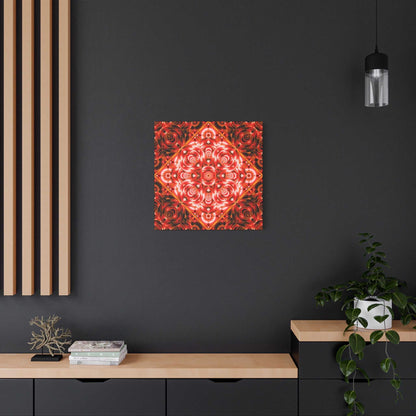 Red Rose Kaleidoscope Canvas Wall Art — Stretched Matte Floral Mandala