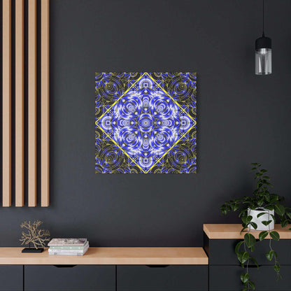 Blue Gold Kaleidoscope Canvas Wall Art – Abstract Geometric Stretched Print