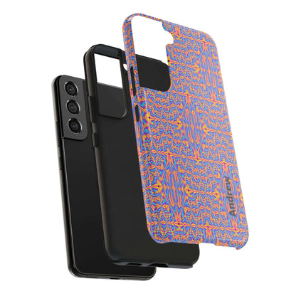 Psychedelic Geometric Tough Phone Case — Vibrant Orange & Purple Protective Cover