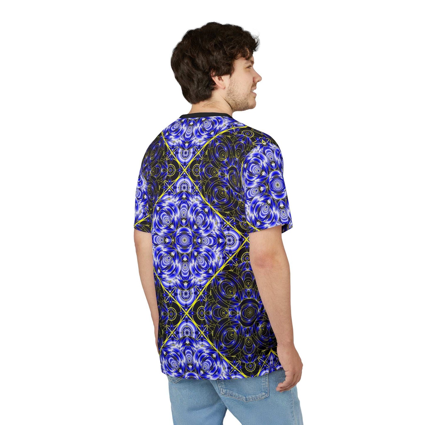 All-Over Blue Kaleidoscope Tee — Psychedelic Geometric Graphic Shirt