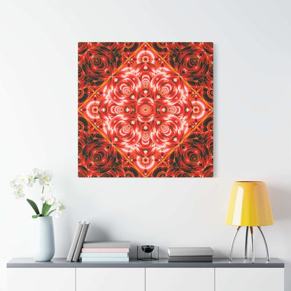 Red Rose Kaleidoscope Canvas Wall Art — Stretched Matte Floral Mandala