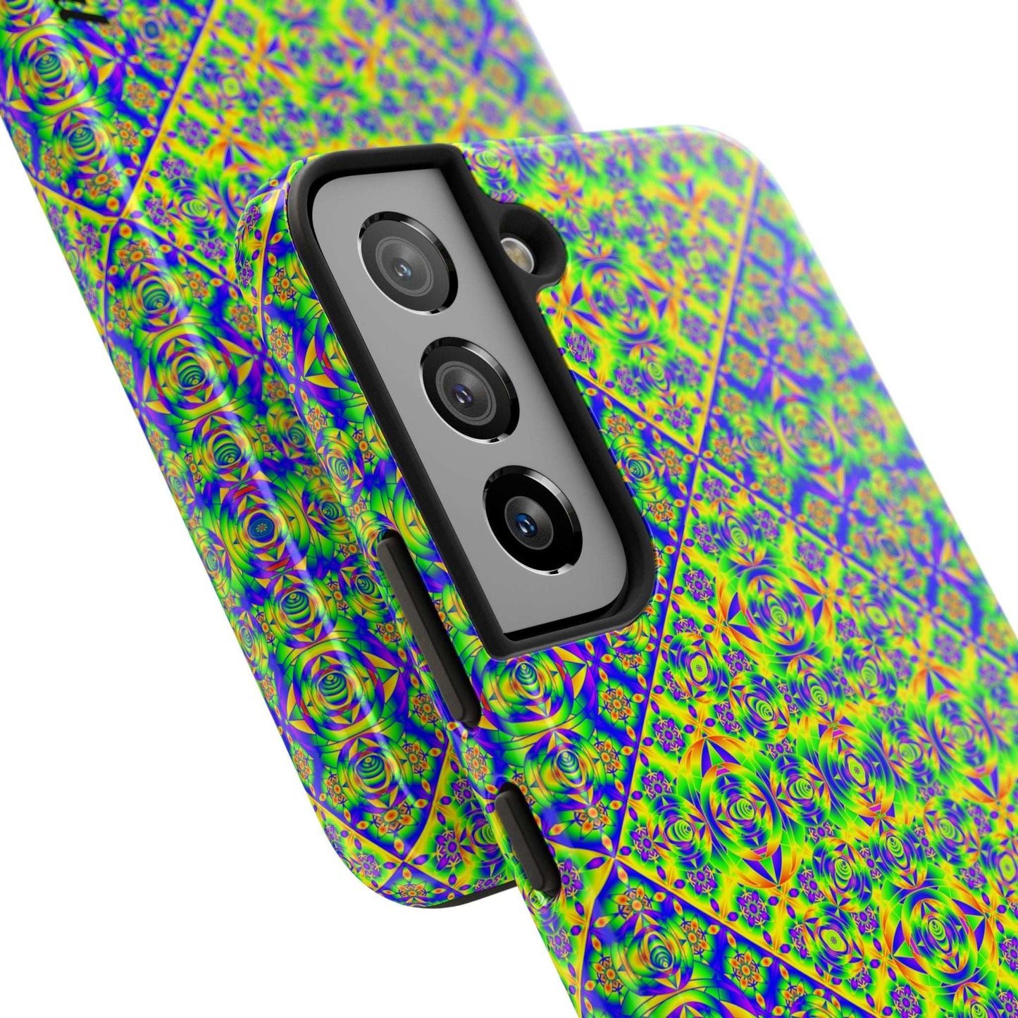 Vibrant Kaleidoscope Tough Phone Case — Neon Geometric Protective Cover