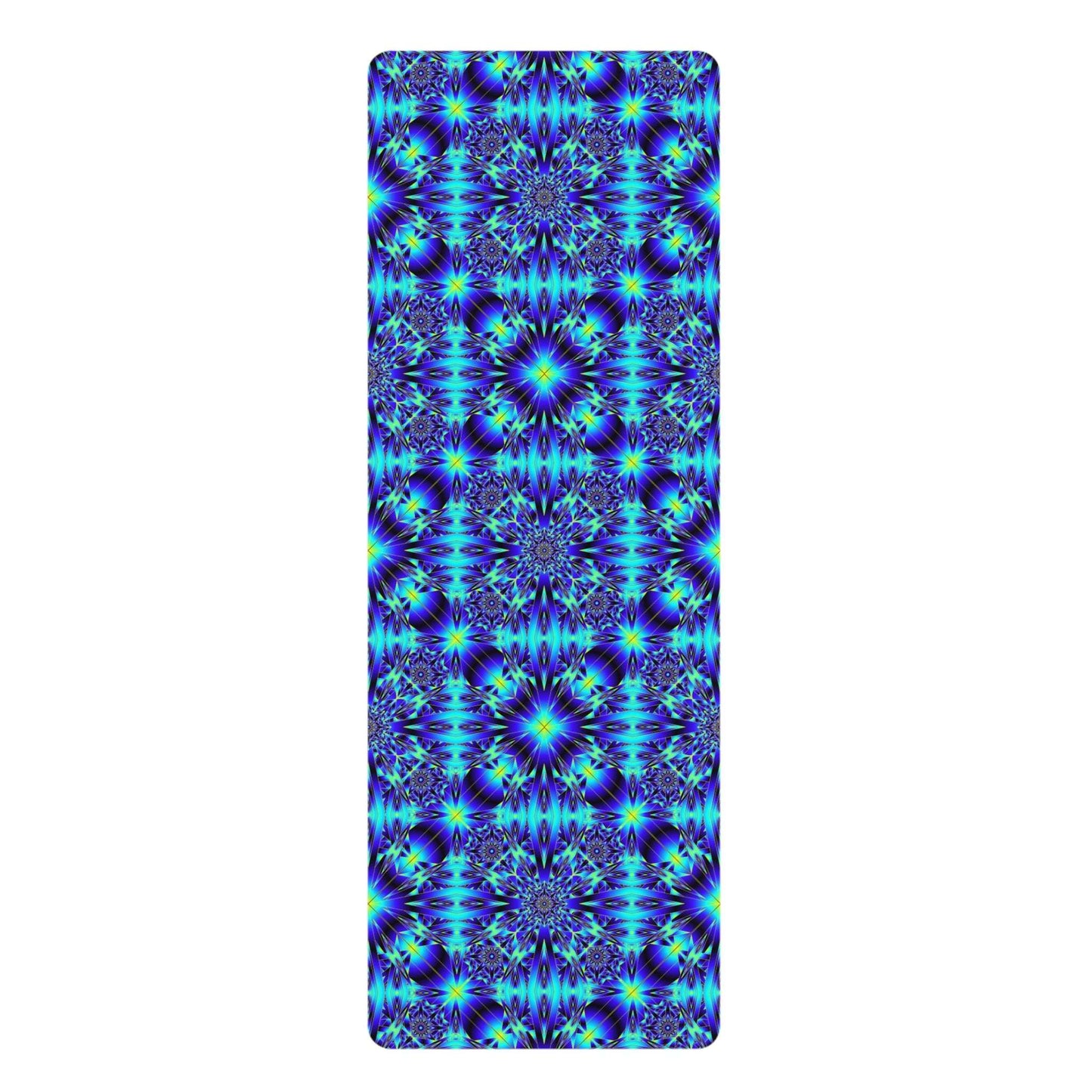 Blue Kaleidoscope Rubber Yoga Mat — Non-Slip Mandala Fitness Mat