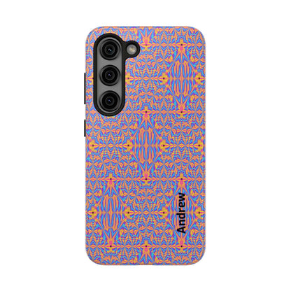 Psychedelic Geometric Tough Phone Case — Vibrant Orange & Purple Protective Cover