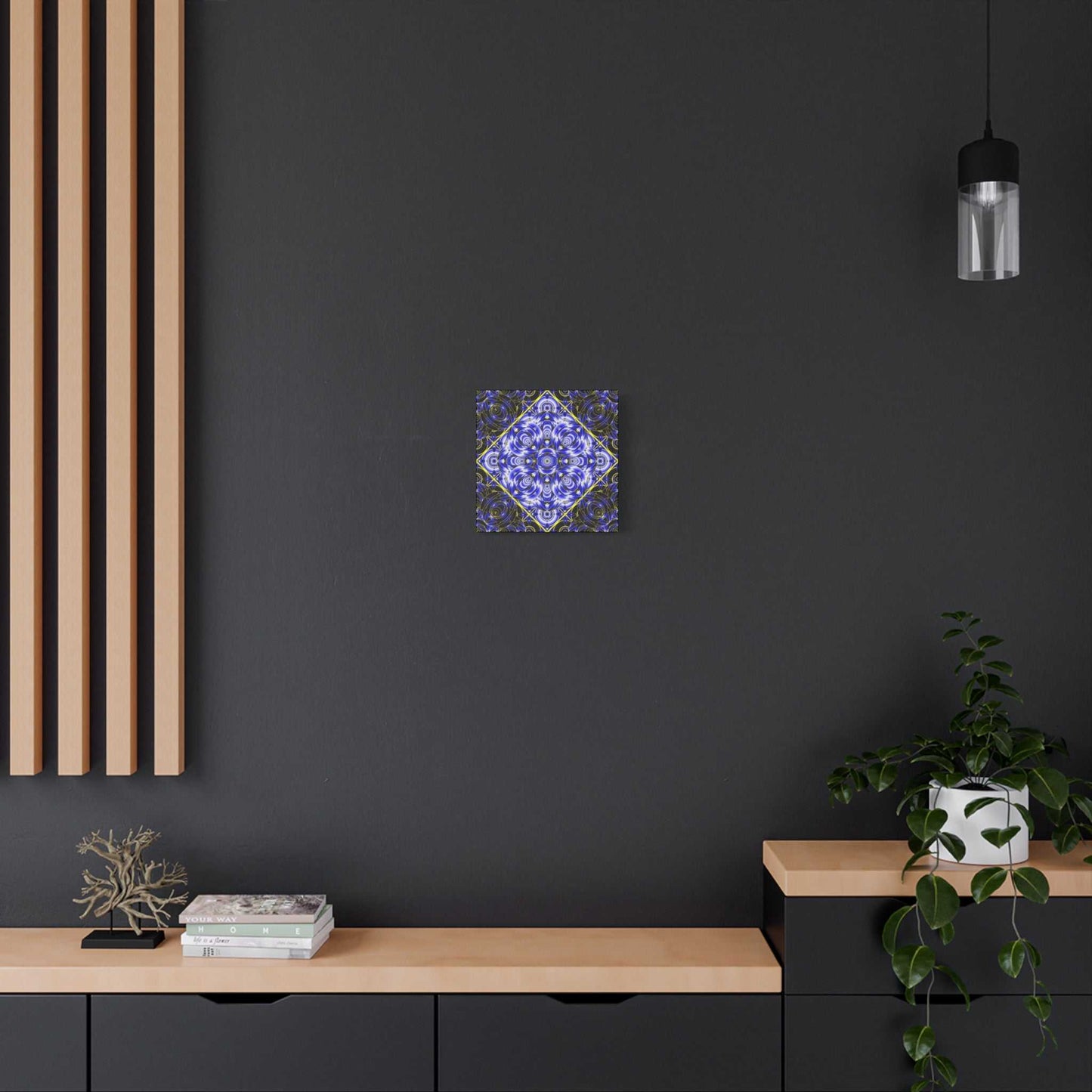 Blue Gold Kaleidoscope Canvas Wall Art – Abstract Geometric Stretched Print