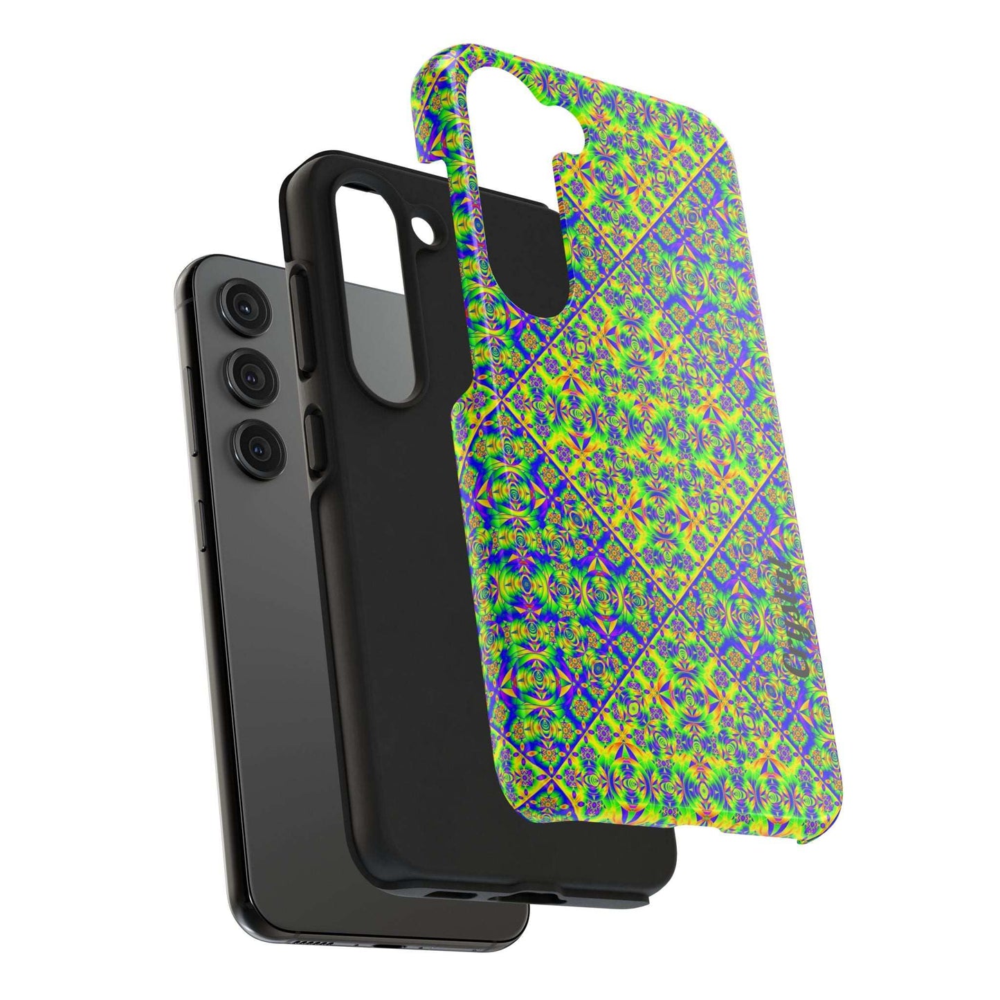 Vibrant Kaleidoscope Tough Phone Case — Neon Geometric Protective Cover