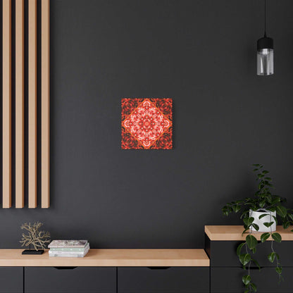 Red Rose Kaleidoscope Canvas Wall Art — Stretched Matte Floral Mandala