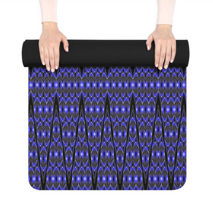 Blue Tribal Pattern Rubber Yoga Mat — Non-Slip Exercise & Pilates Mat