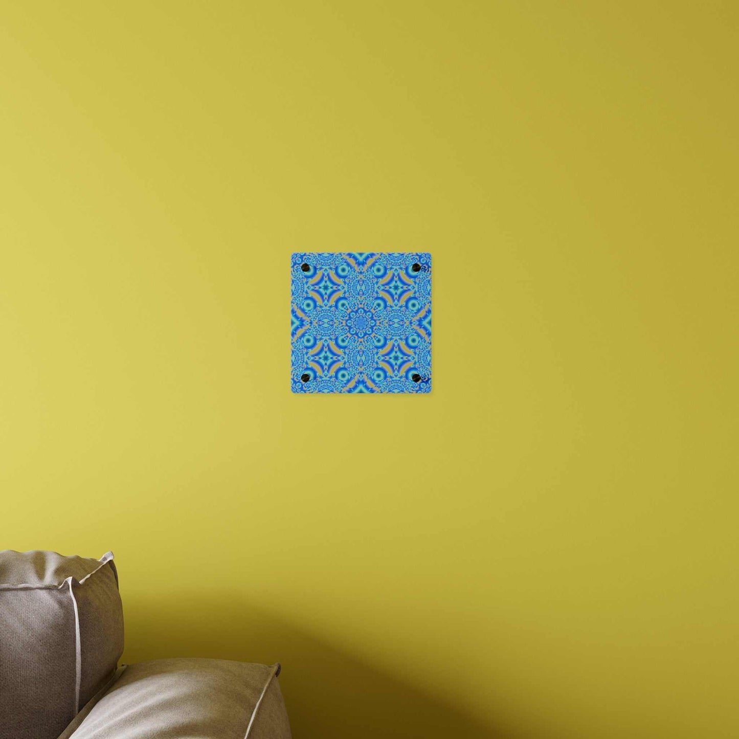 Blue Kaleidoscope Acrylic Wall Art Panel — Geometric Mandala Home Decor