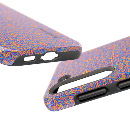 Psychedelic Geometric Tough Phone Case — Vibrant Orange & Purple Protective Cover